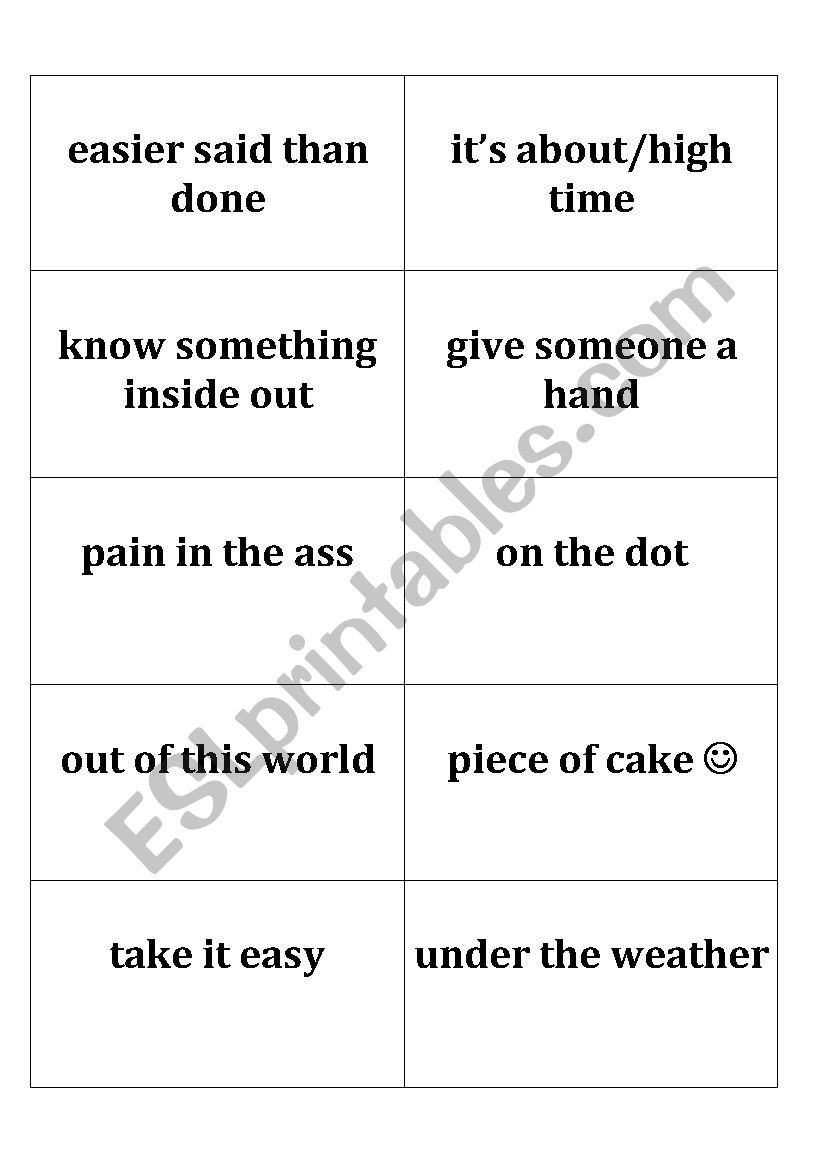 Memory game Idioms worksheet