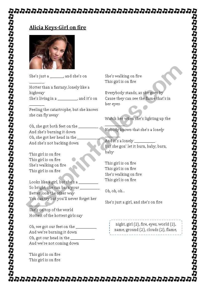 Alicia Keys. Girl on fire worksheet