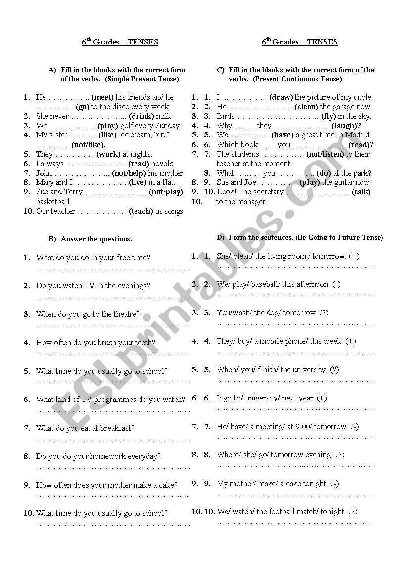 MIXED TENSES worksheet