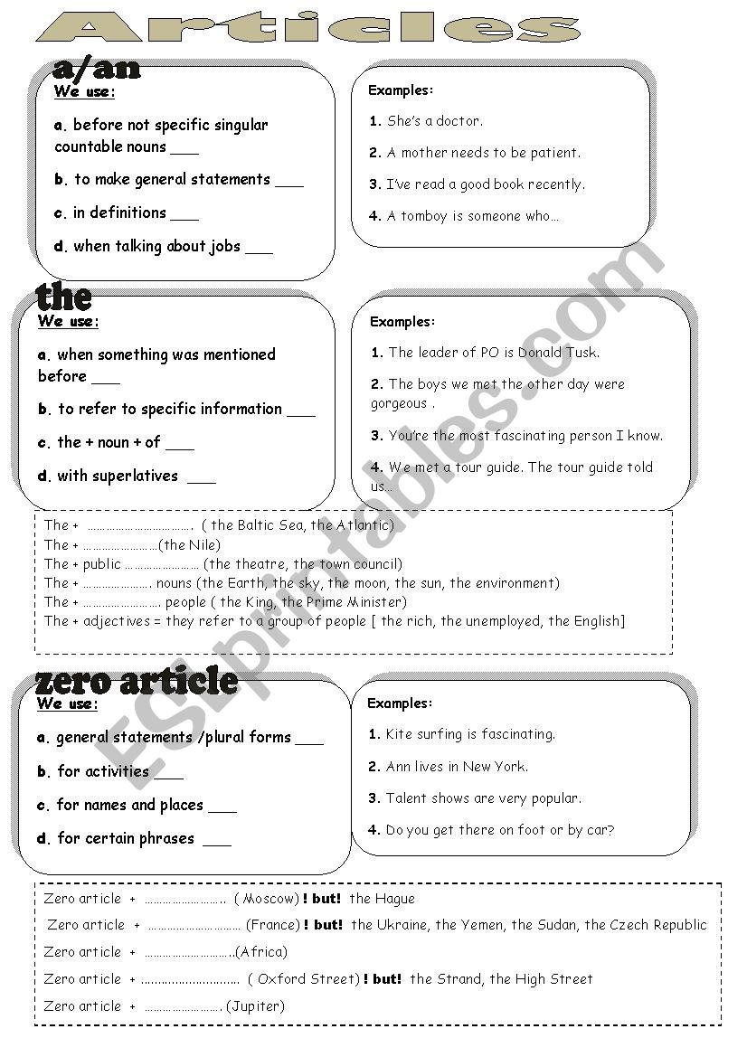 Articles guideline worksheet