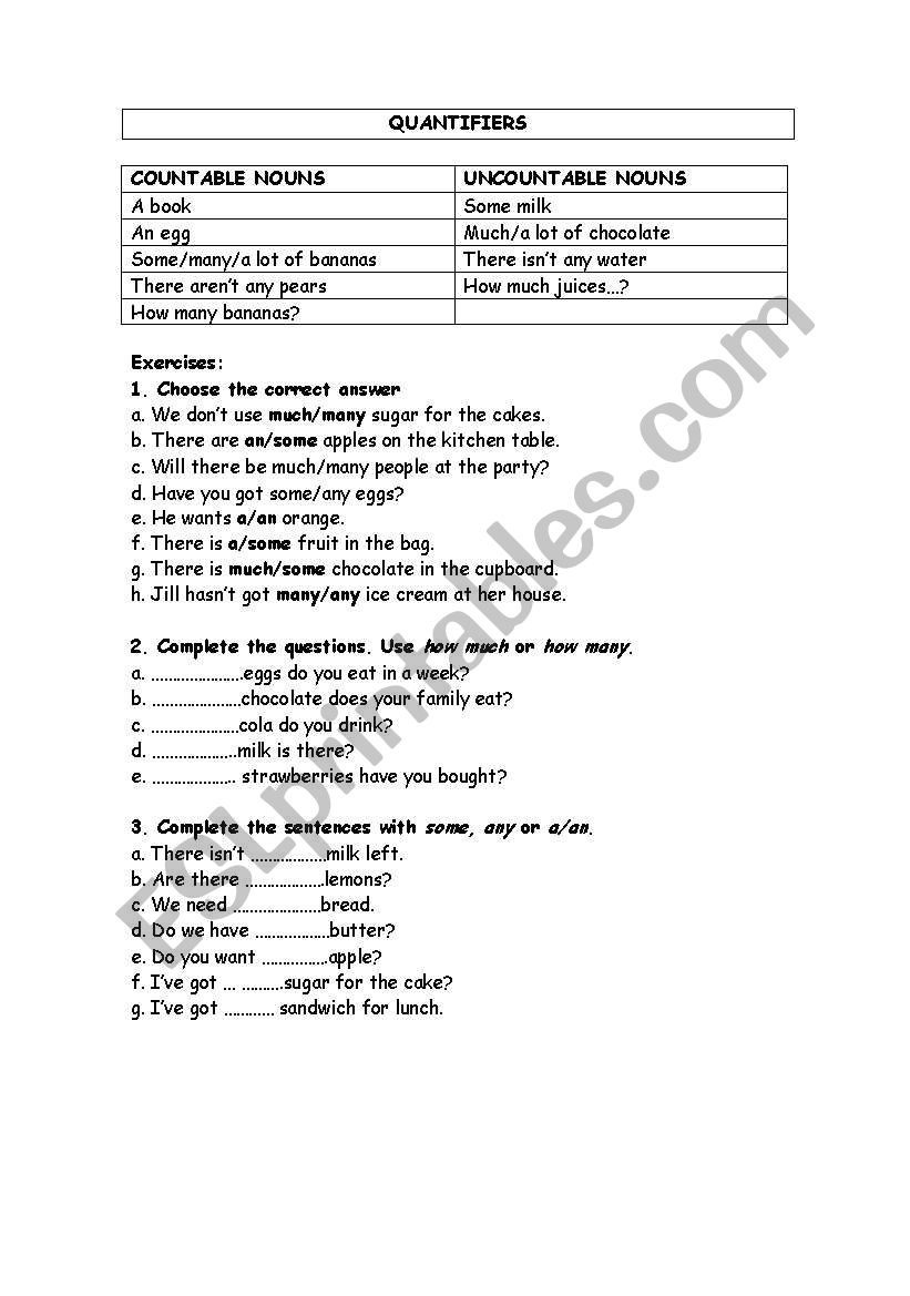 QUANTIFIERS worksheet