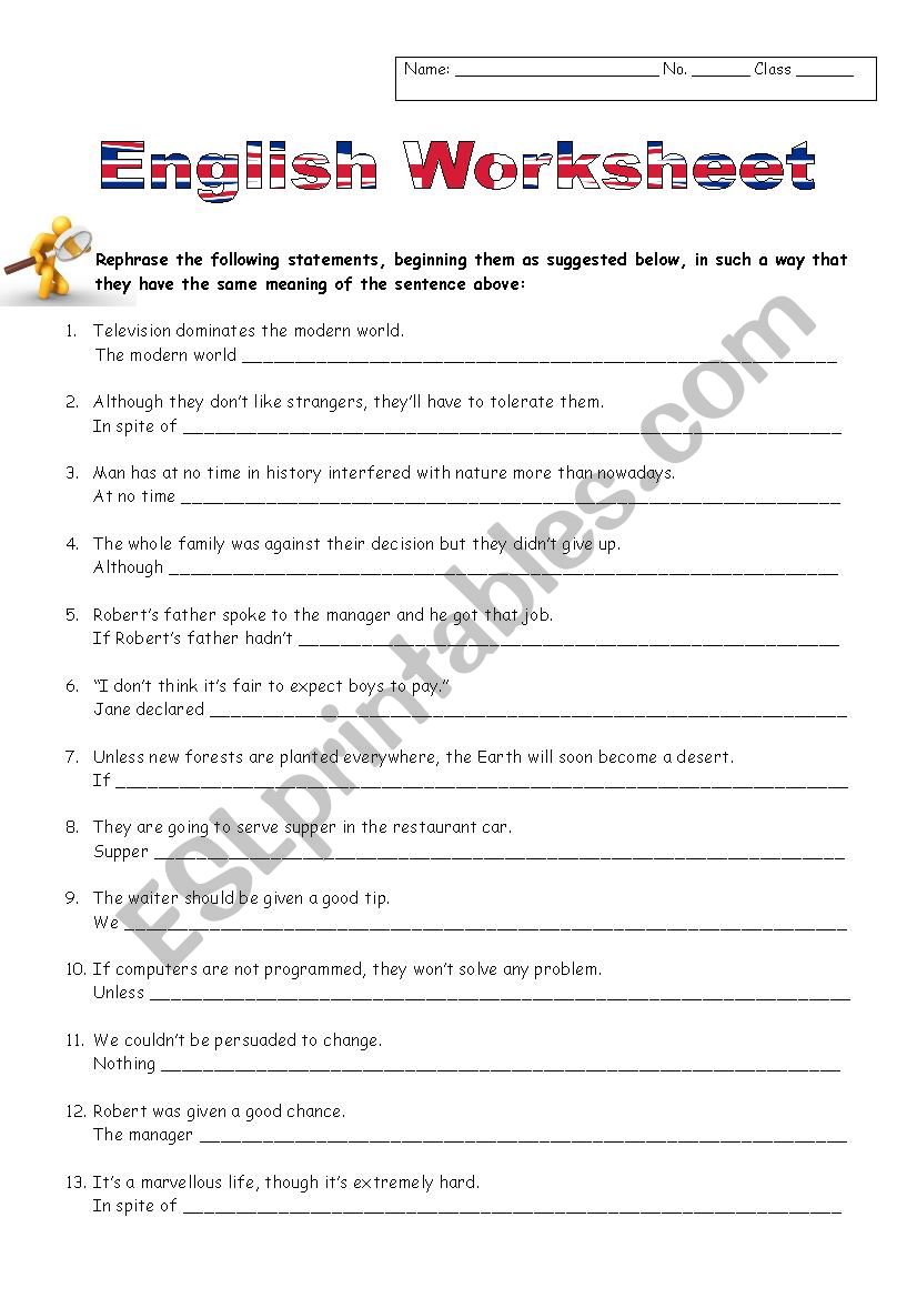 Rephrasing exercises worksheet