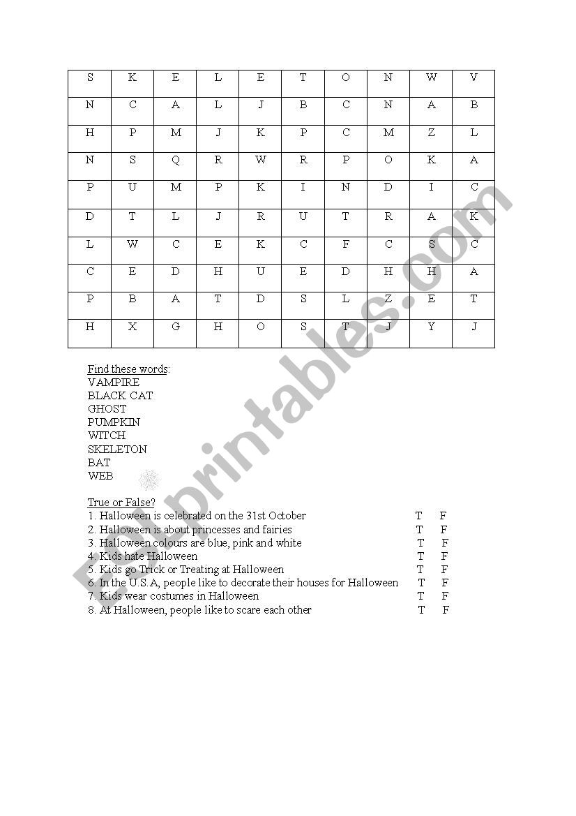 Halloween wordsearch worksheet