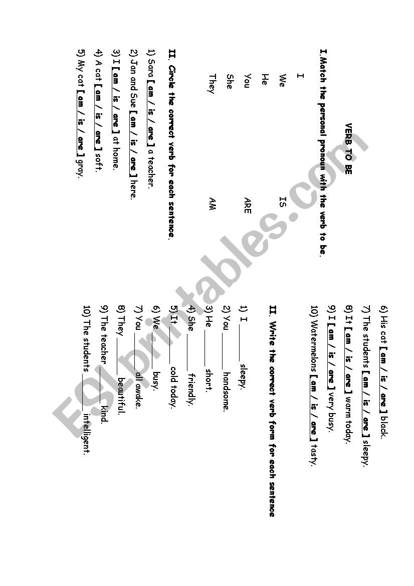 Verb to be worksheet