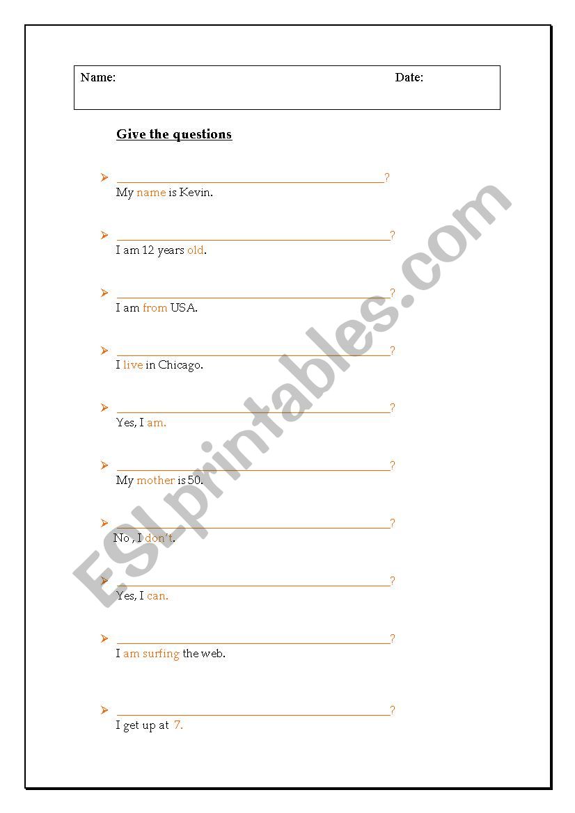 Give the question worksheet