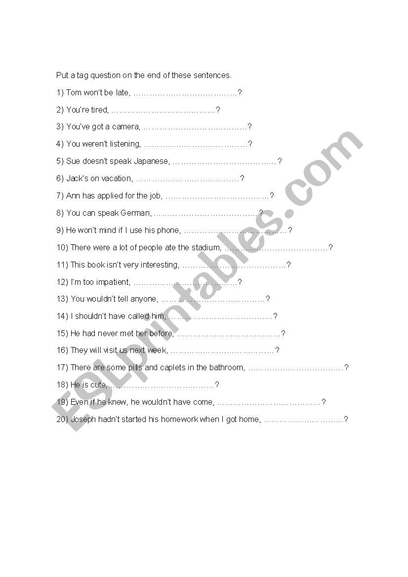 Tag Questions worksheet