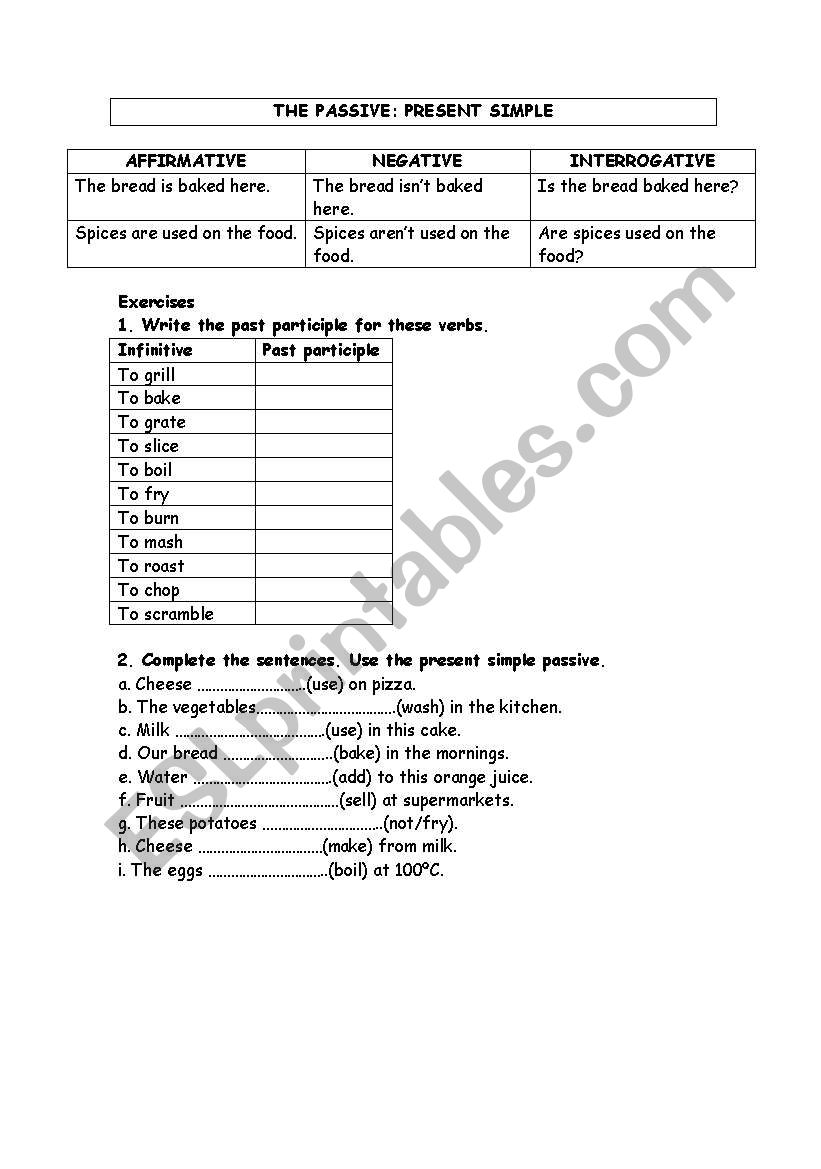 PRESENT SIMPLE PASSIVE worksheet