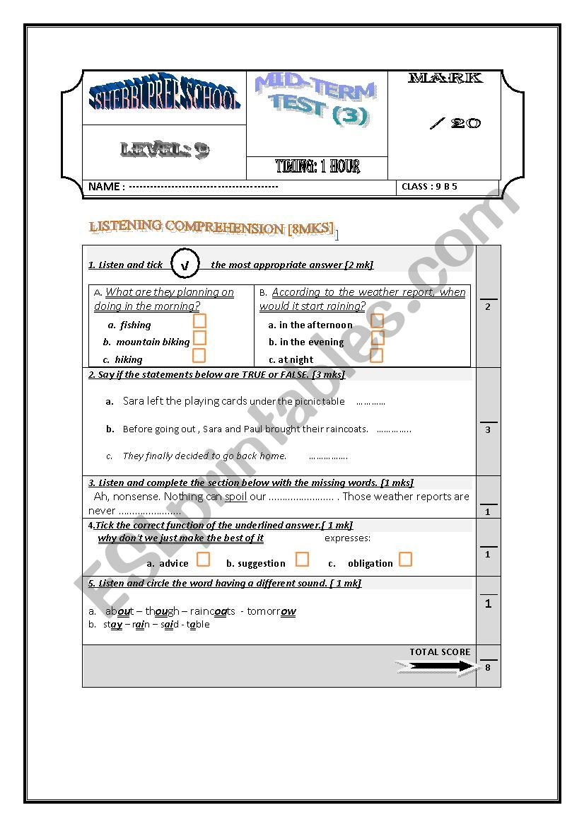 mid-term test 3 //  worksheet