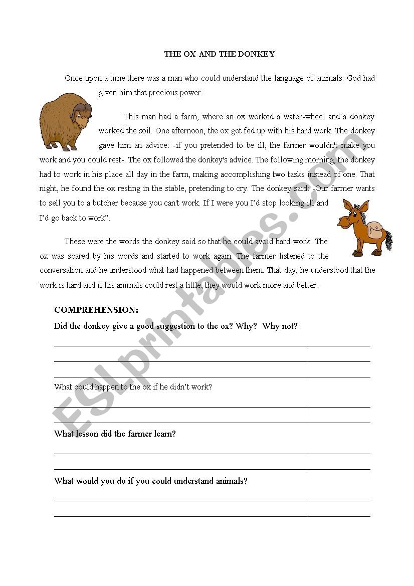 The ox and the donkey worksheet