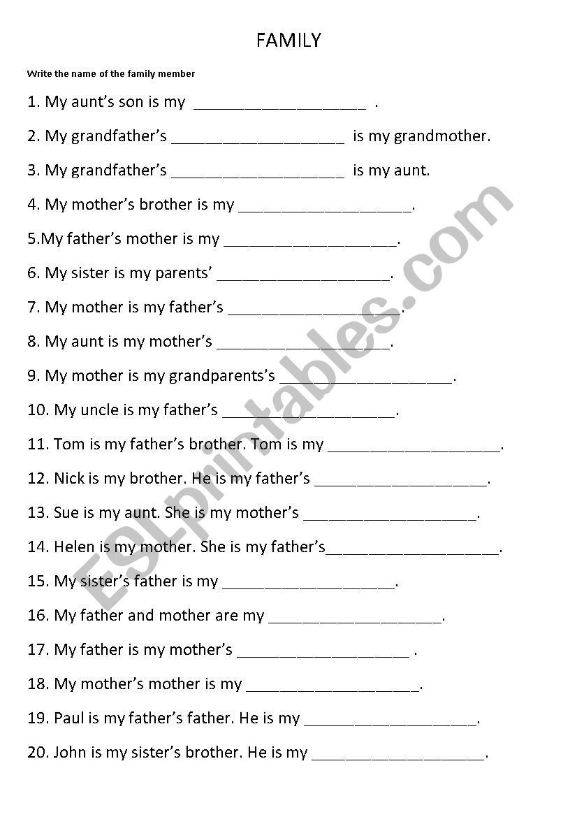 FAMILY worksheet