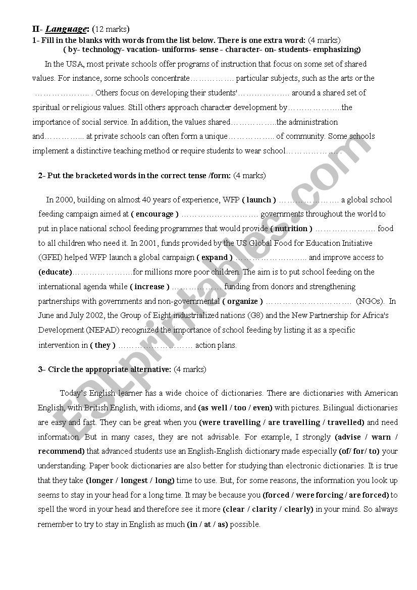 4th form tasks worksheet