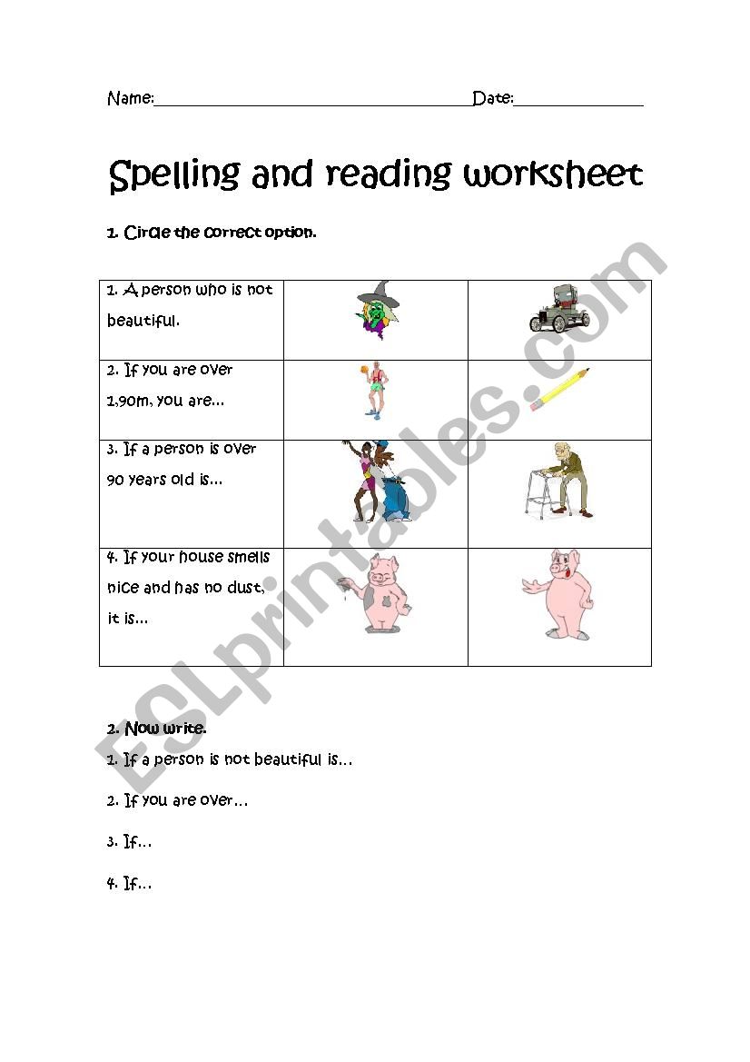 Adjectives spelling worksheet