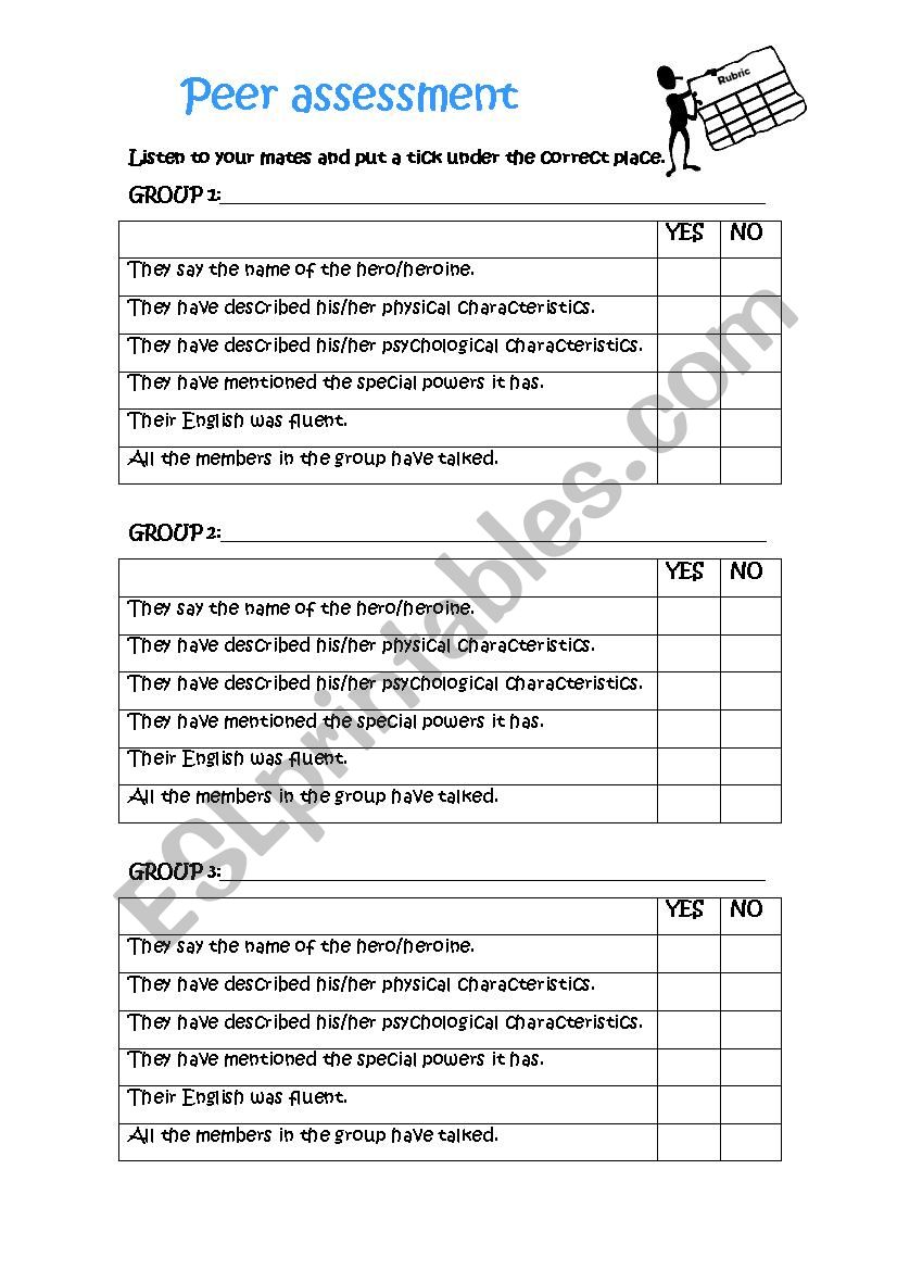 Peer assessment worksheet