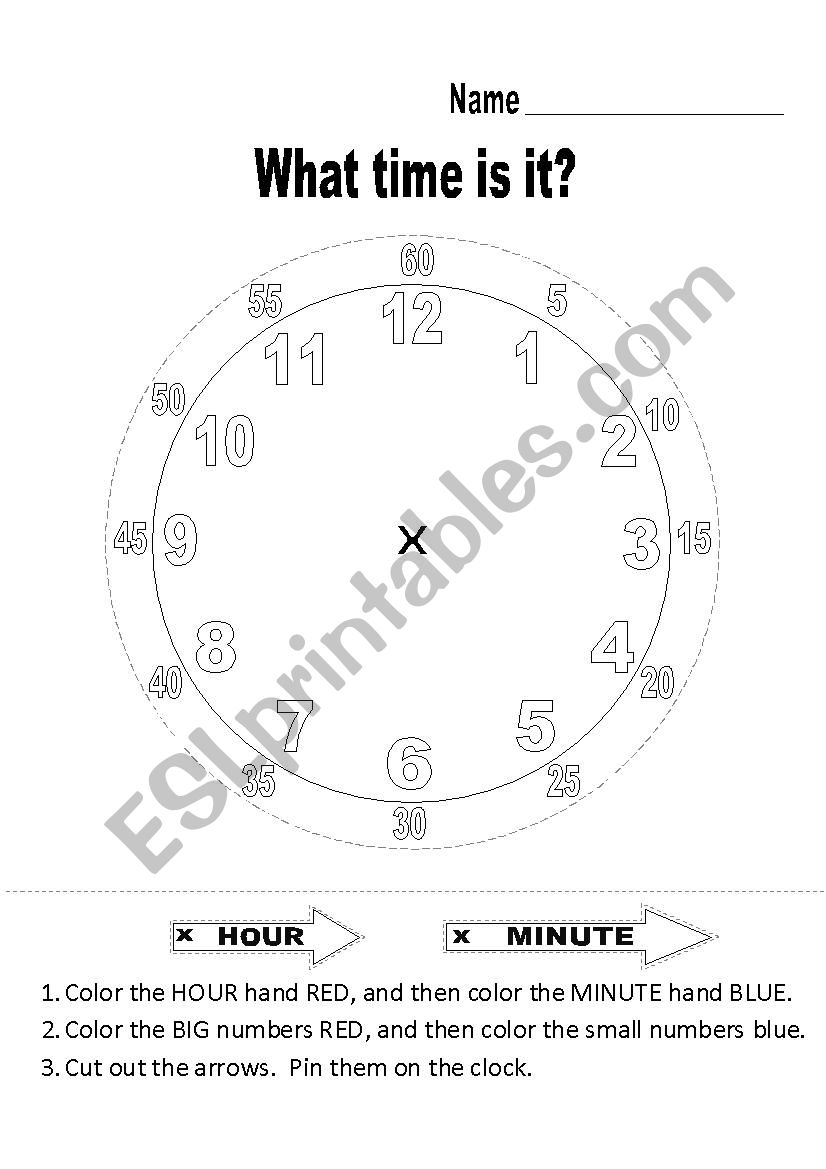 Printable clock with moveable hands