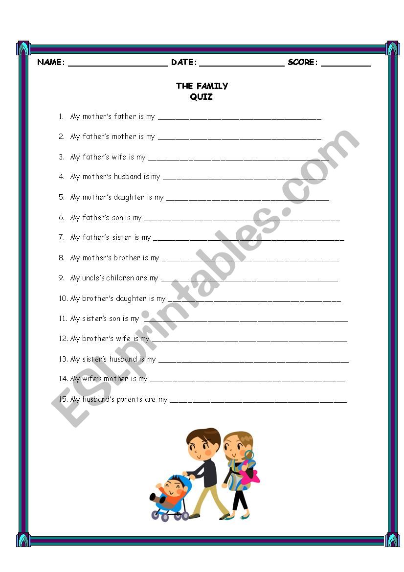 Quiz The Family worksheet