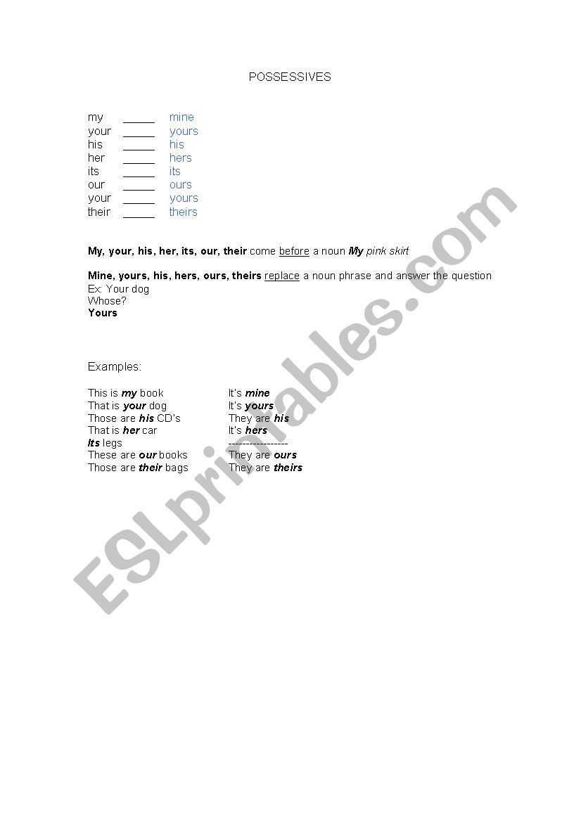 Possessives worksheet