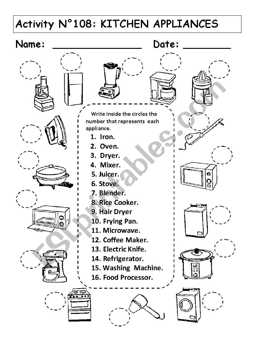 KITCHEN APPLIANCES worksheet