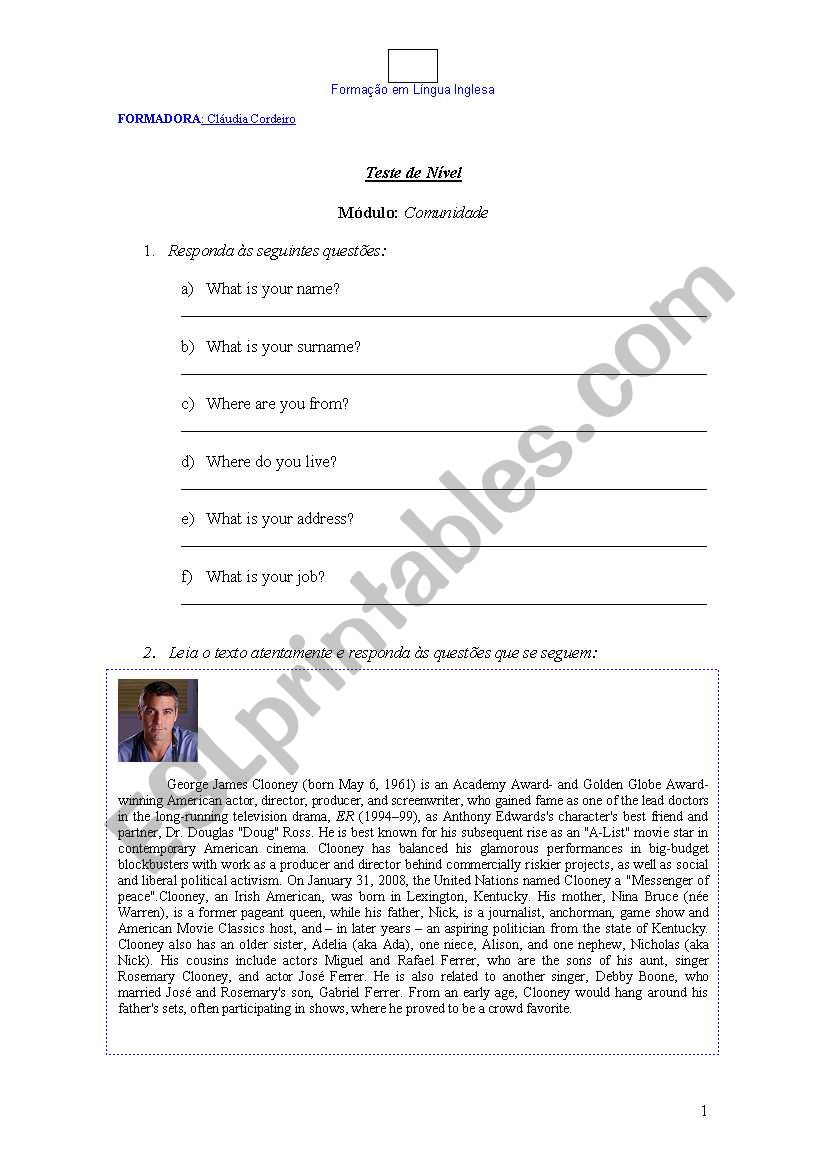 Elementary degree test worksheet