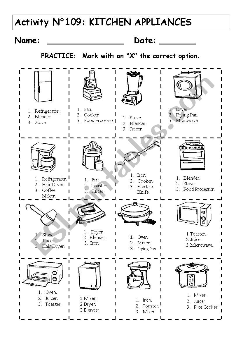 KITCHEN ELECTRIC APPLIANCES worksheet