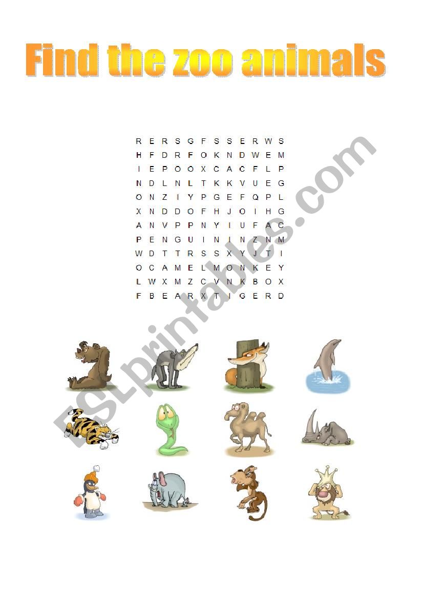 Zoo Animals wordsearch worksheet