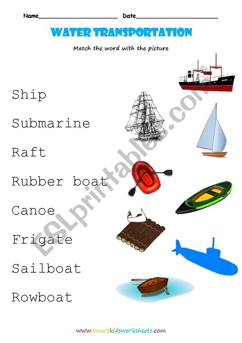 Water transportation worksheet