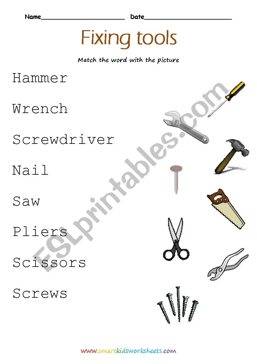 Tools names worksheet