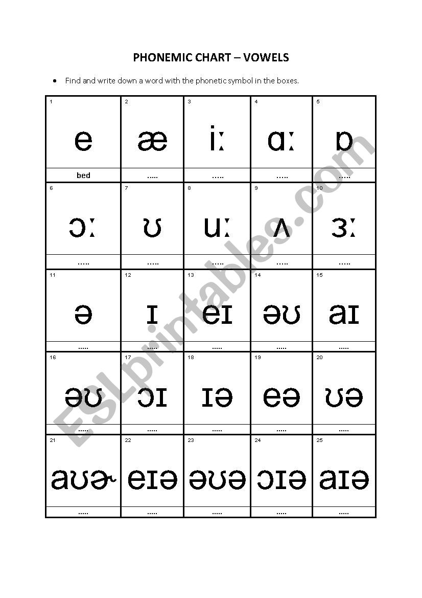 PHONEMIC CHART-VOWELS worksheet