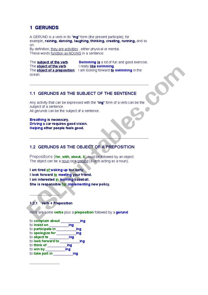 verbs - infinitive/gerund worksheet