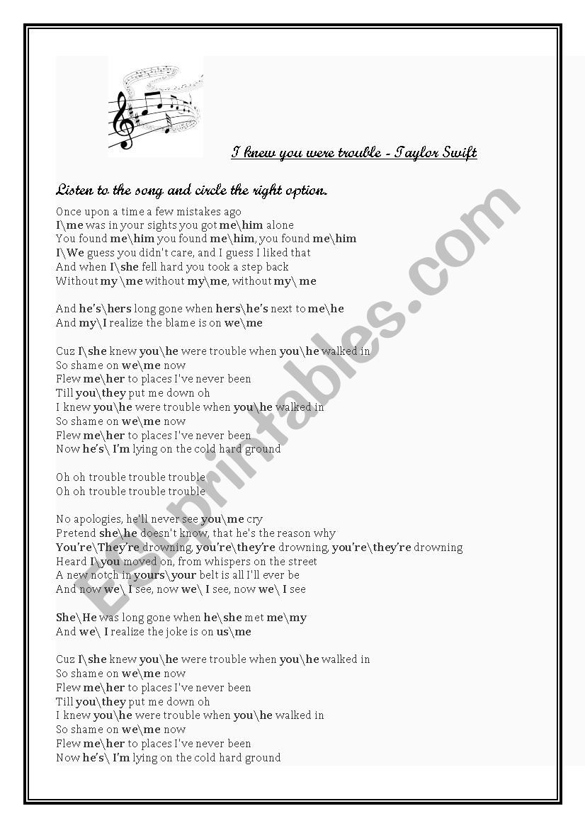 PAST SIMPLE_I KNEW YOU WERE TROUBLE…: English ESL worksheets pdf & doc