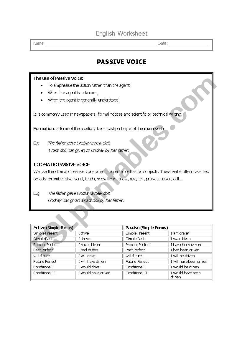 Passive Voice worksheet