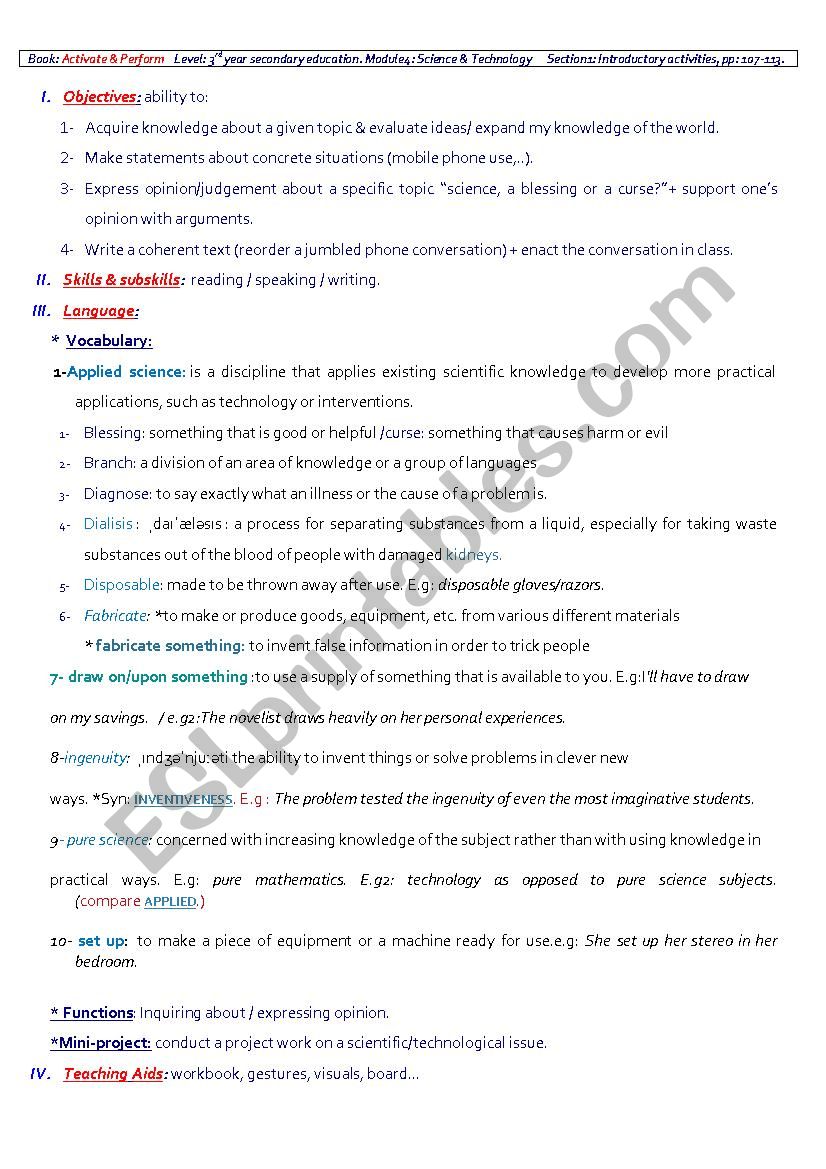 module4 Section 1 3rd year secondary education- Tunisian curriculum