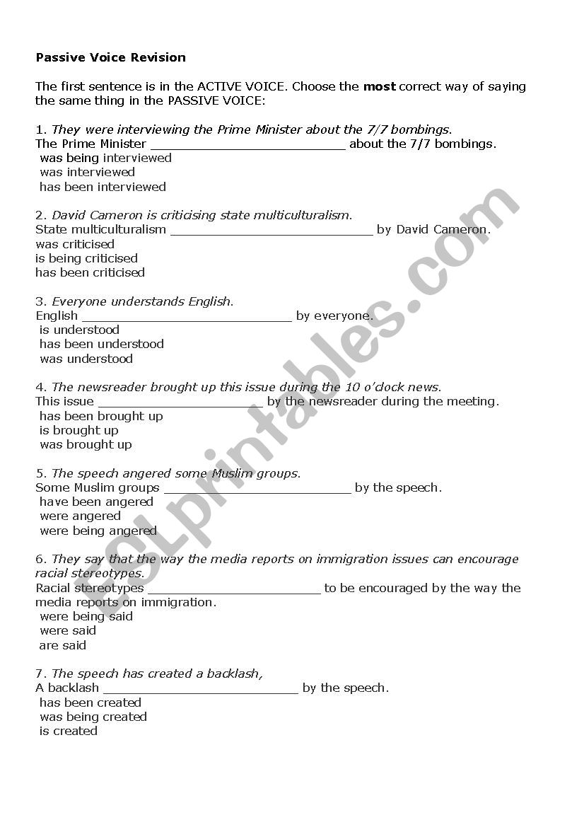 Passive voice Worksheet worksheet