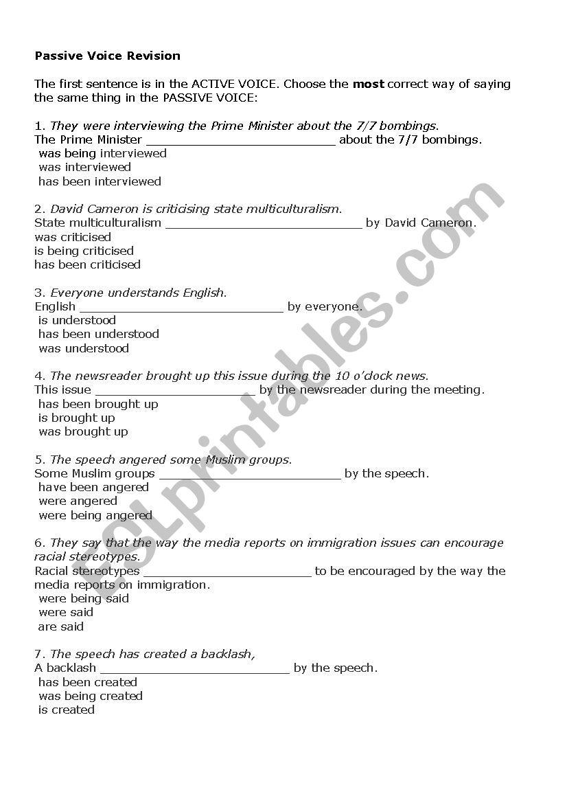 Passive voice Worksheet worksheet