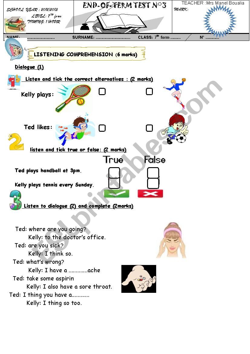 MID TERM TEST N3  7TH FORM worksheet