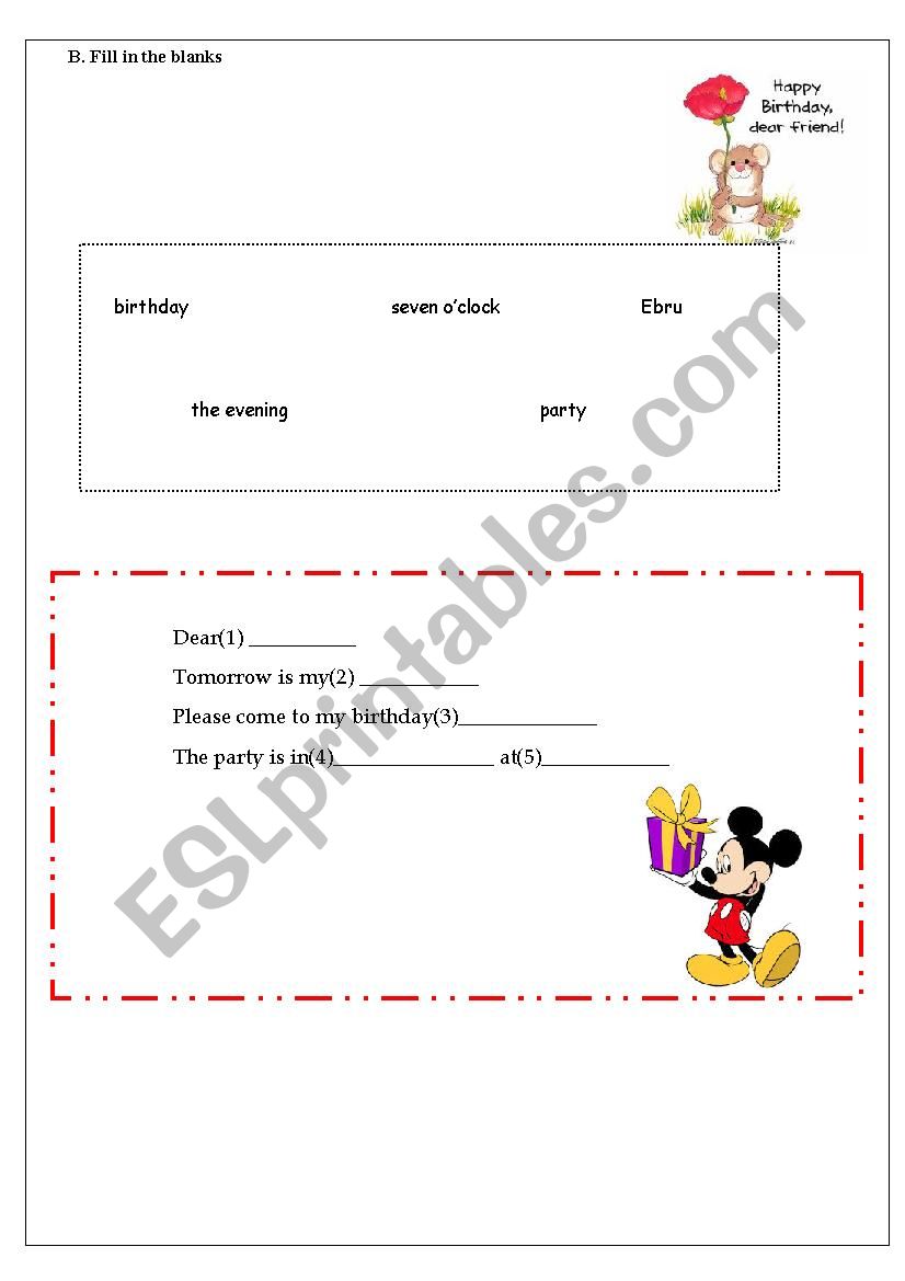 birthday card worksheet