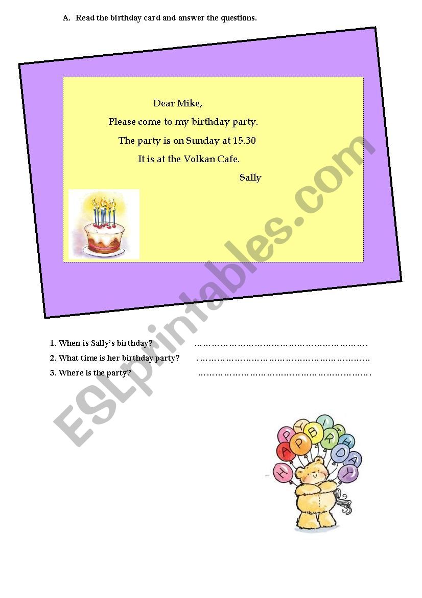 birthday card-2 worksheet