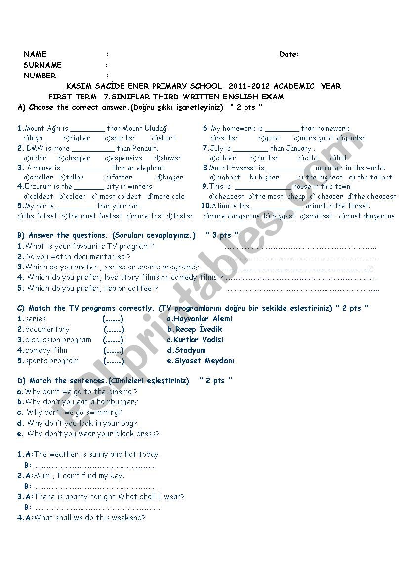 7.class 3 worksheet