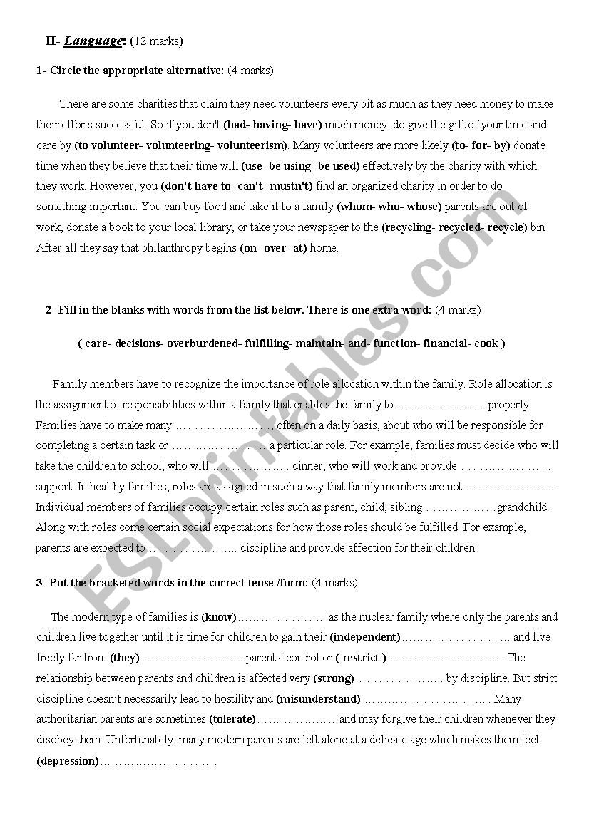 3th form tasks worksheet