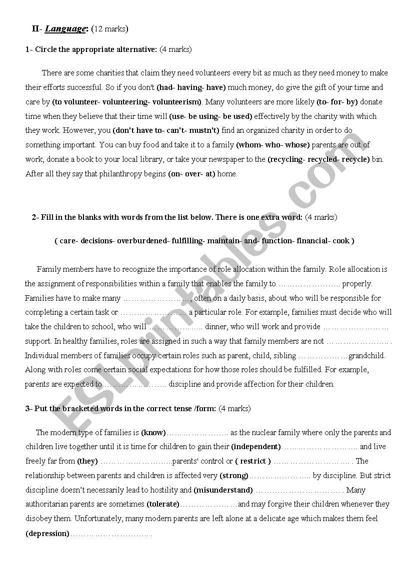 3th form tasks worksheet