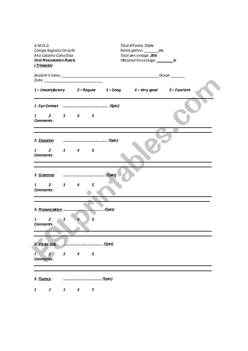 oral presentation rubric worksheet