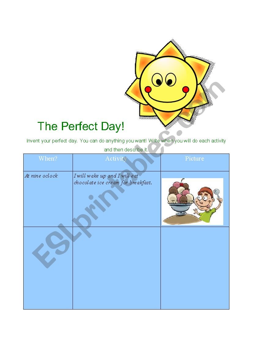 perfect day worksheet