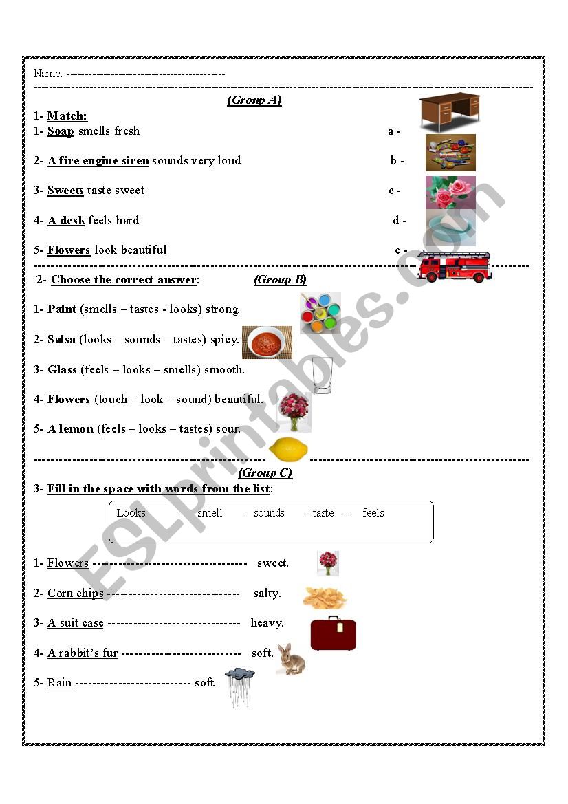 five senses worksheet