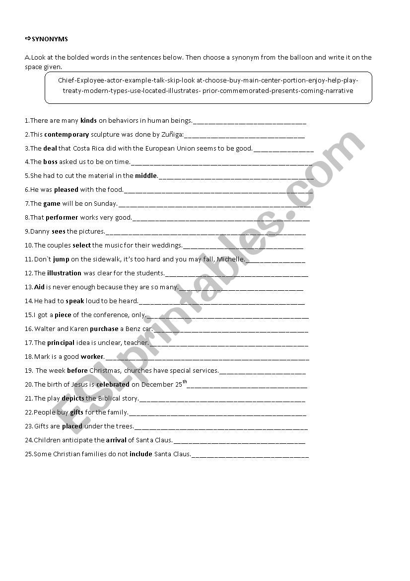 Synonyms-antonyms activity worksheet