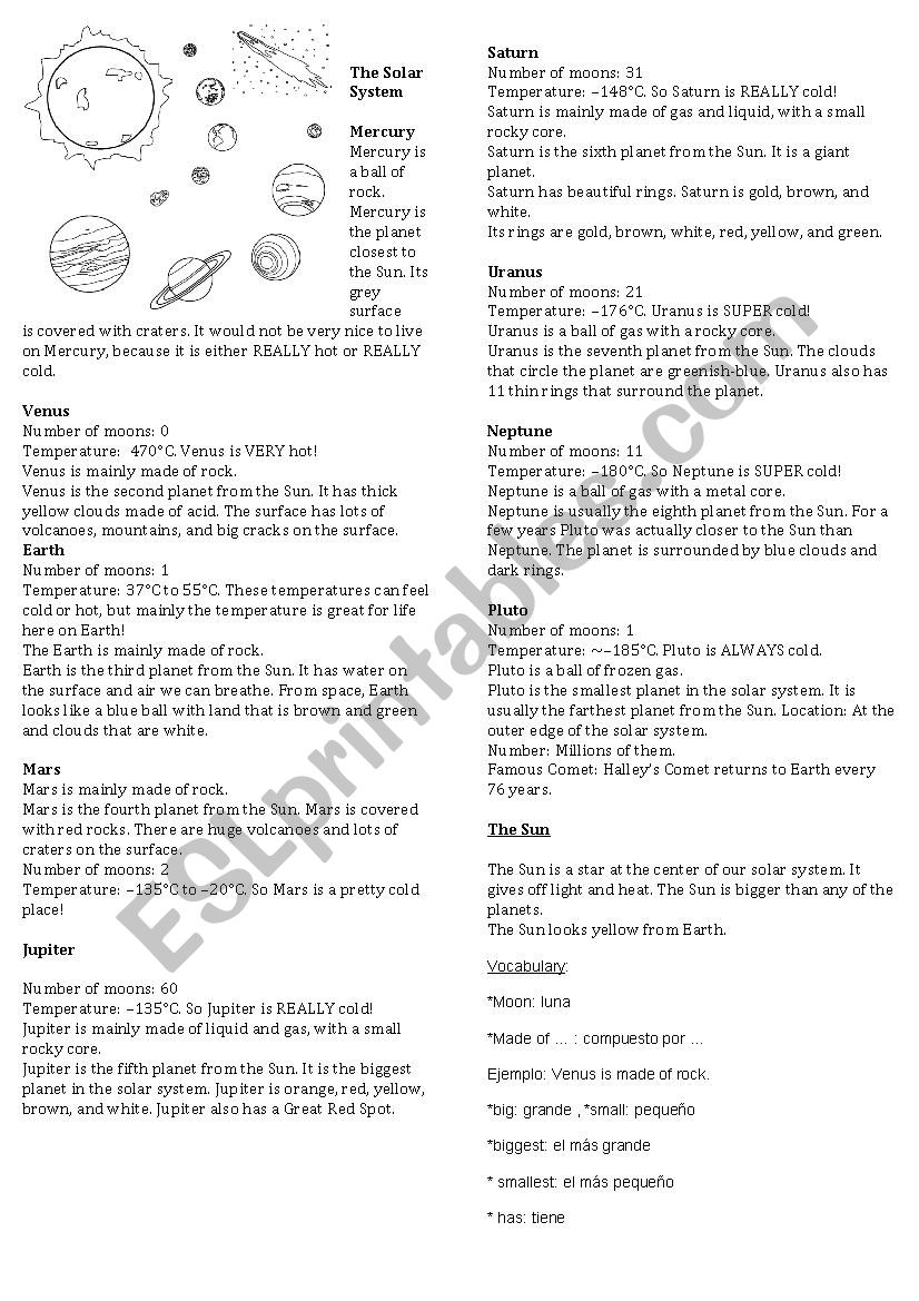 Sola System worksheet worksheet