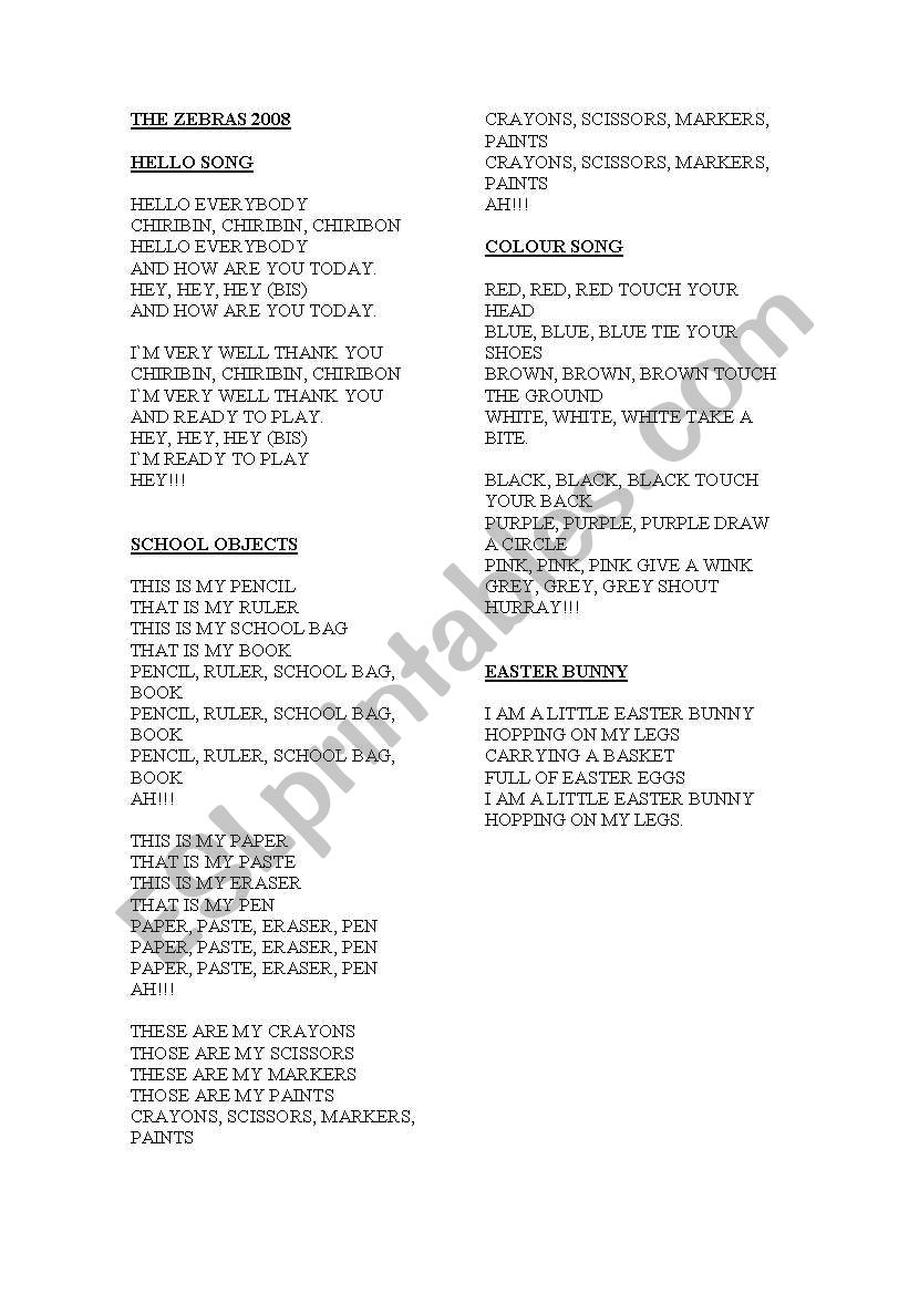 Songs worksheet