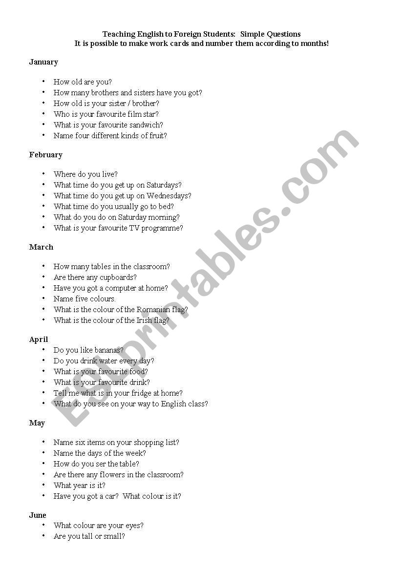 Simple Questions worksheet