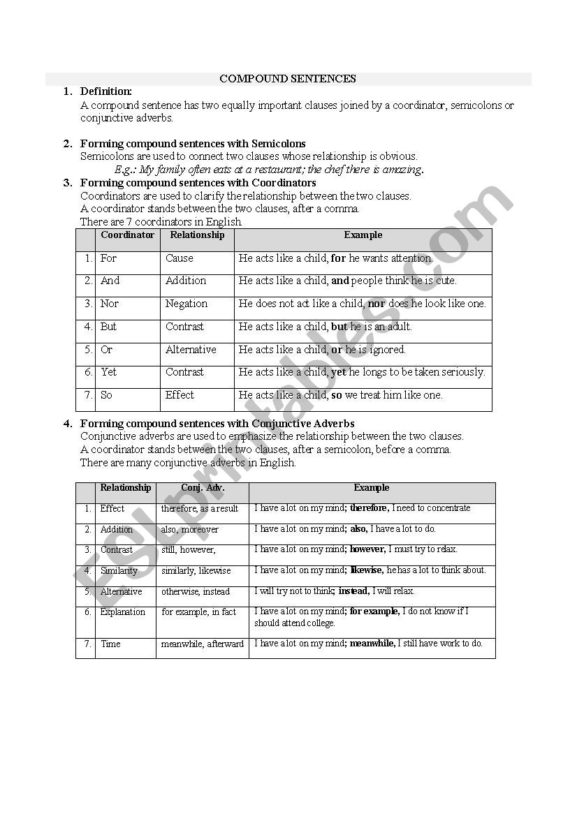 Compound Sentence worksheet