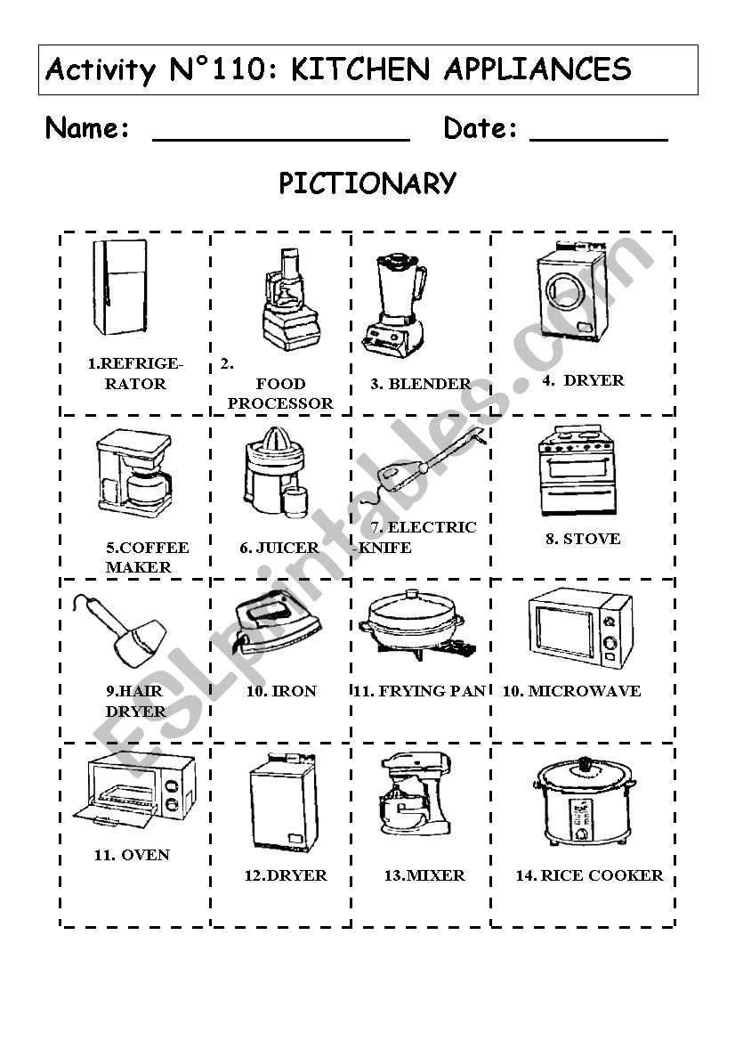 KITCHEN ELECTRIC APPLIANCES  worksheet