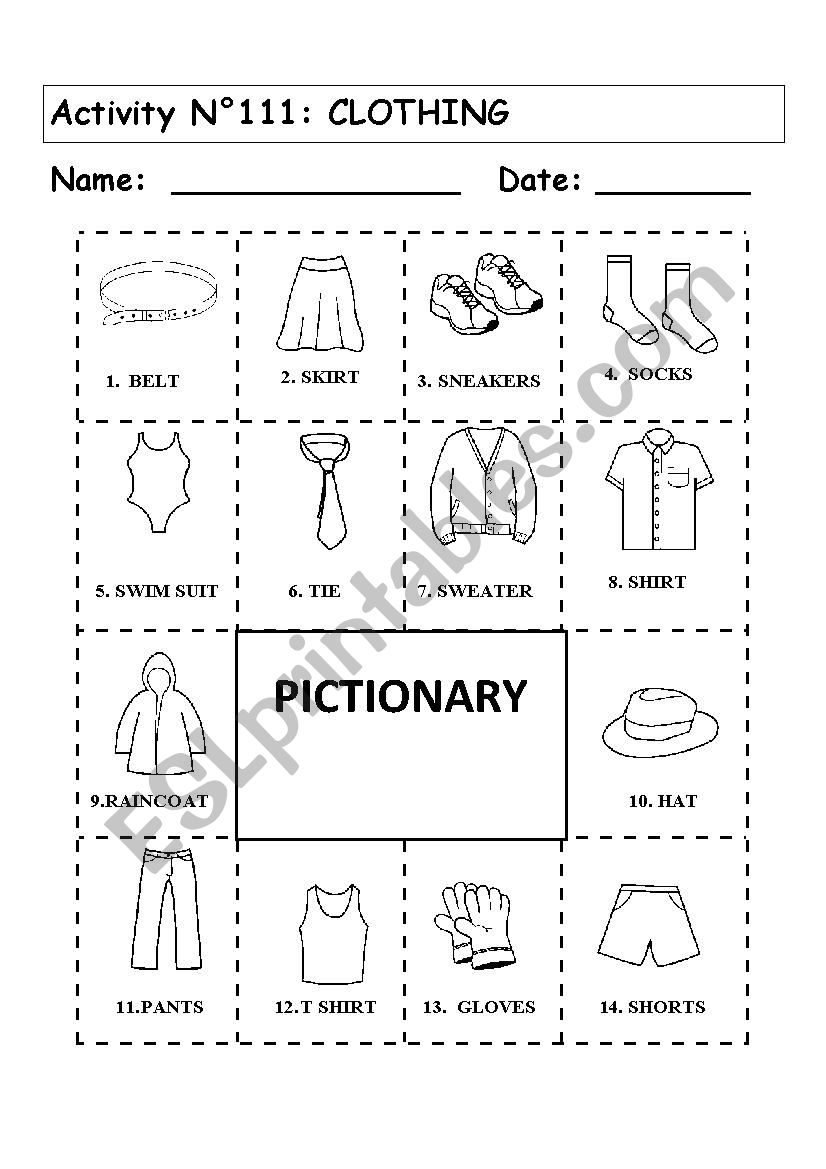 CLOTHING PICTIONARY worksheet