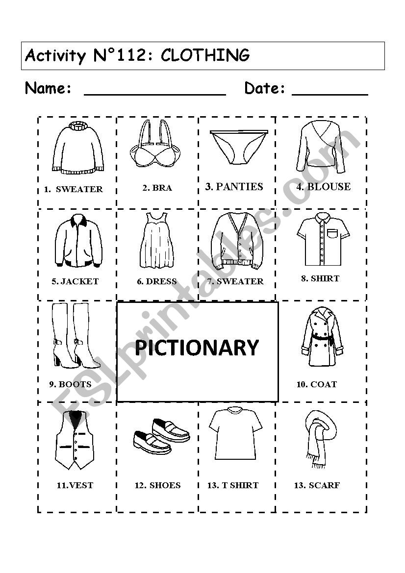 CLOTHES PICTIONARY worksheet